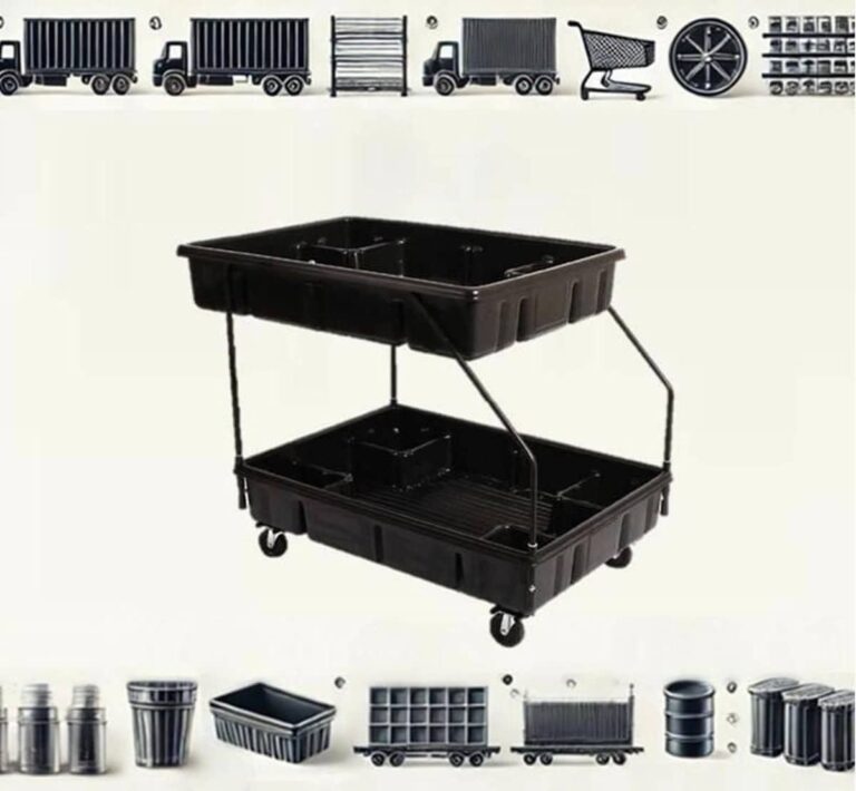 Black plastic carts and containers