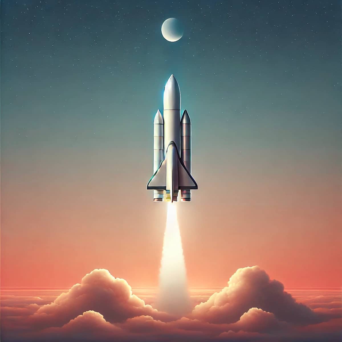 A spaceship launching into outer space