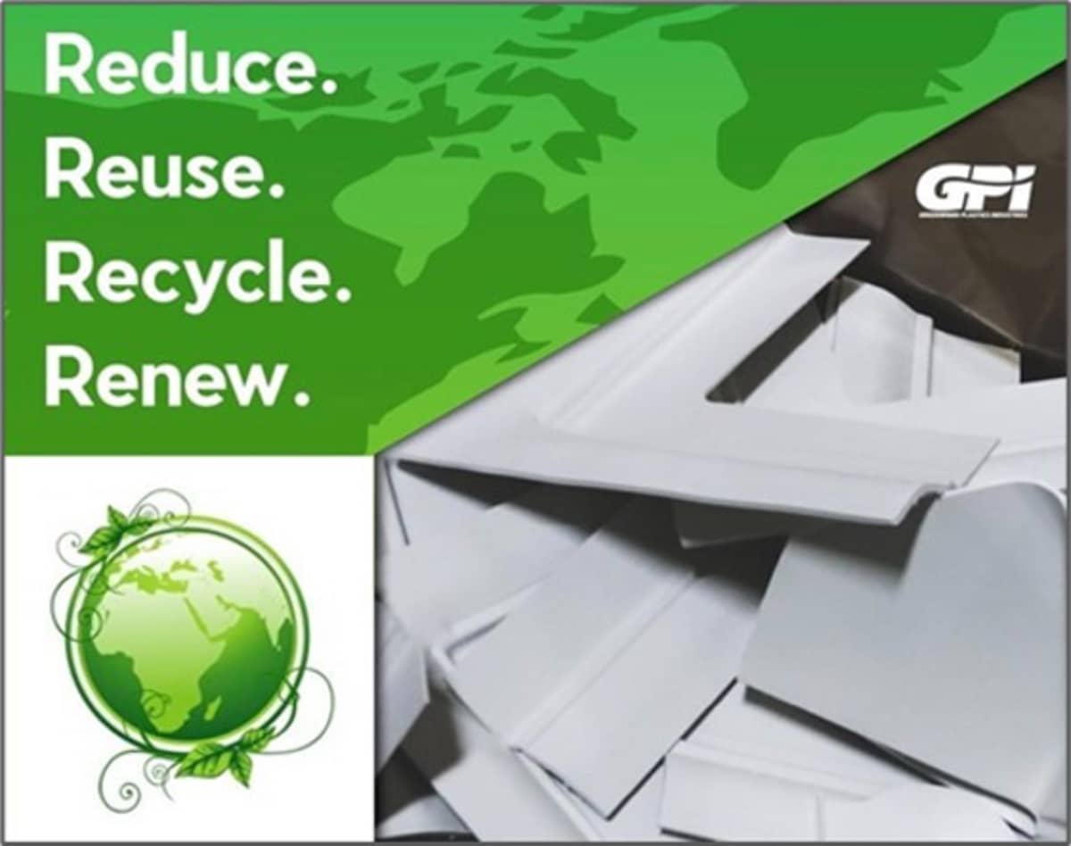 Plastics with the words Reduce. Reuse. Recycle. Renew.