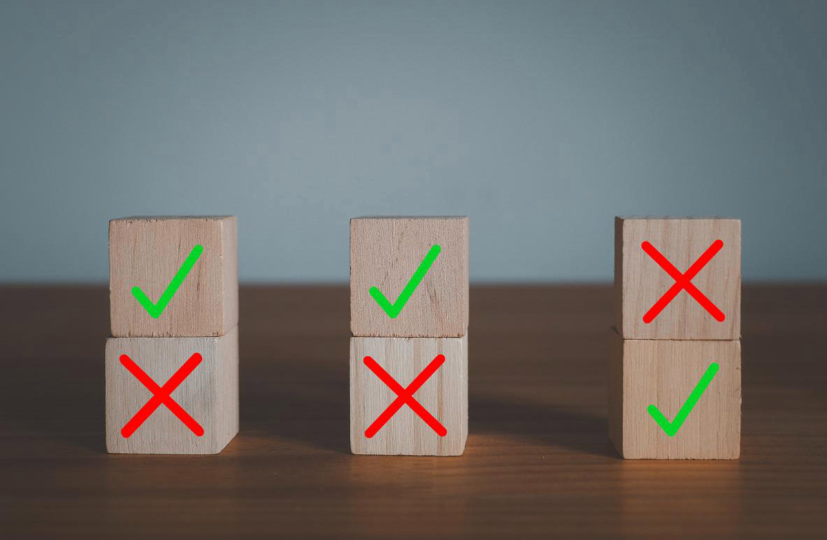 Blocks with x's and check marks