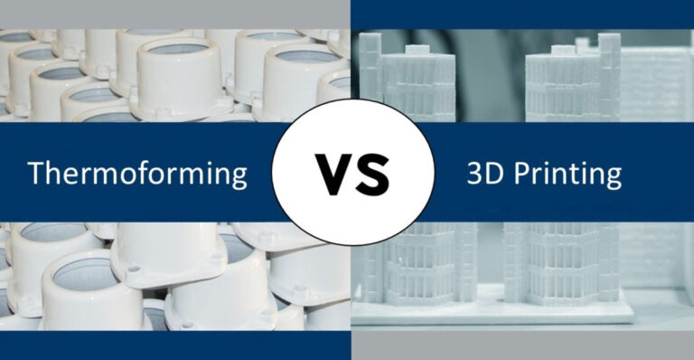 Image that says "Thermoforming Versus 3D Printing"