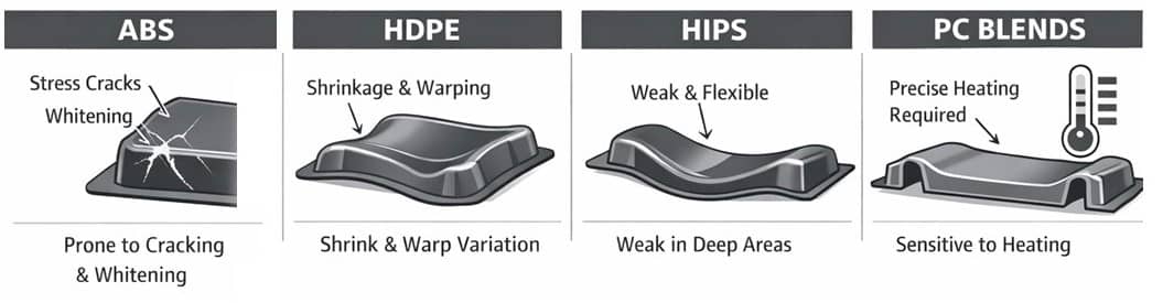 Depiction of how Different thermoplastics respond during forming